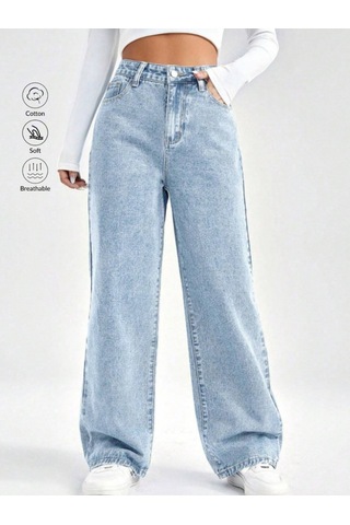 Kene Jeans Kadın Yüksek Bel Buz Kar Boyfriend Bol Paça Pantolon Buz Kar