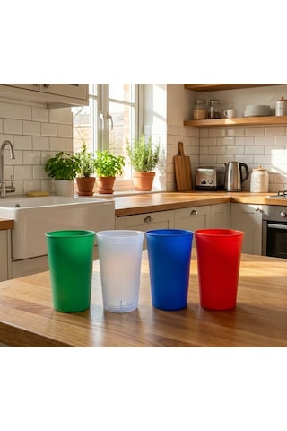 350ml 4'lü Renkli Kokusuz Kırılmaz Sofra Ve Piknik Bardağı Opak Şeffaf-mavi-yeşil-kırmızı