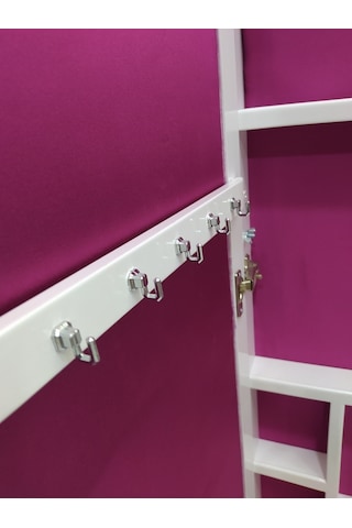 Bengi Ticaret Boy Ahşap Kayın Mdf Gövde Natüre Klasik El Yapım Ayna Takı Dolabı Parlak Beyaz