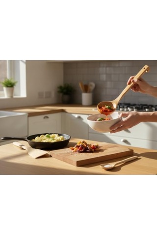Doğal Akçaağaç 4 Parça Mutfak Seti Premium Ahşap Kaşık, Spatula Ve Servis Kepçesi Sağlıklı Ve Ergonomik Mutfak Gereçleri
