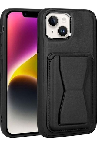 Apple Uyumlu iPhone 14 Plus Kılıf Kartlıklı Standlı Pu Deri Zore Memo Kapak Siyah