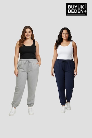 Süperlife Kadın Büyük Beden İkili Jogger Paça Lastikli İnce Eşofman Altı Seti Spr26bea951+2 Navy-grey Mel