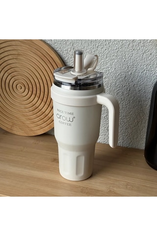 Arow Paslanmaz Çelik Tutmalı Termos Beyaz 1 Litre Beyaz