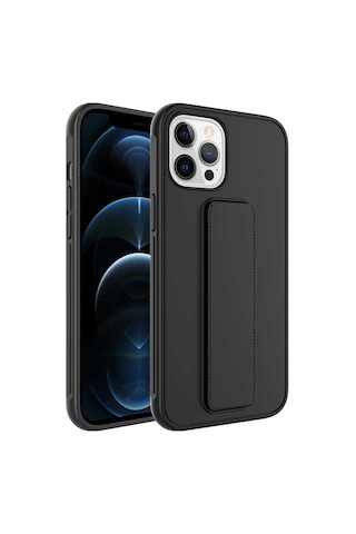 Apple Uyumlu iPhone 12 Pro Max Kılıf Zore Qstand Kapak Siyah