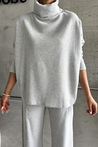 Modagen Kadın Selanik Kumaş Balıkçı Yaka Alt Üst Takım Gri