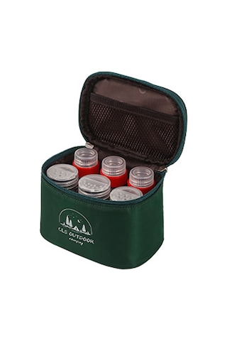 Samdoo Mekanik Outdoor Picnic Baharat Seti 6'lı - Sıvı Ve Toz Baharat İçin Taşınabilir Pet Kavanozlar İle Oxford Bezi Çanta Koyu Yeşil Çok Renkli