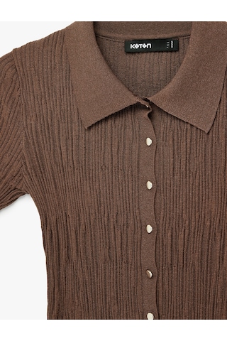 Koton Slim Fit Polo Yaka Kısa Kollu Düğmeli Kazak Kahverengi 6sak90021ht Kahve