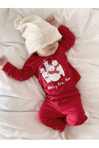 Key Kids Yeni Yıl Family Kırmızı Pijama Noel Konseptli Kırmızı