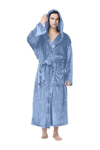 Erkek Sabahlıkları Kapşonlu Sabahlık Erkekler İçin Bornozlar Mavi