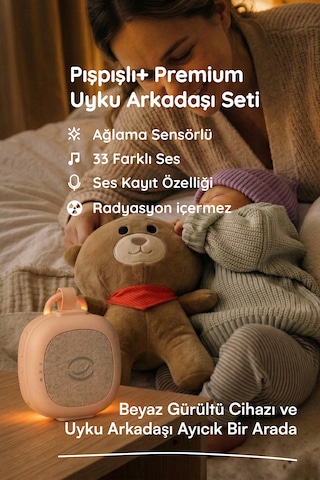 Plus 33 Sesli Ağlama Sensörlü Beyaz Gürültü Cihazı Bebek Uyku Arkadaşı Ayıcık Pembe
