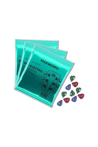 Maxword Gt-electric-3x Kaliteli Elektro Gitar Teli 3 Takım Set 10 Pena Hediye