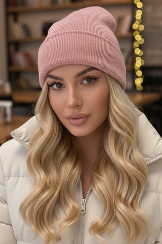 Caş Dekorasyon Açık Pembe Renk Bere Şapka Açık Pembe