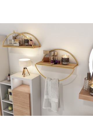 Bino Bino Duvar Rafı Dekoratif Mutfak Banyo Altın Elips Kitaplık