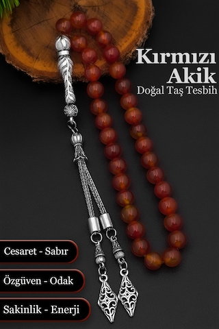 Akik Tesbih Doğal Taş Erkek Akik Tesbih 8 Mm Bt026 Kırmızı