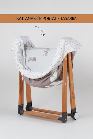 Kiwi Sleeper Anne Yanı Beşik, Portatif, Sallanır, Katlanır, Tekerlekli Bebek Beşiği - Luna Desen Coffe