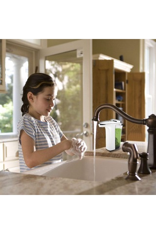 Xurunkeji Otomatik Sabunluk Kompakt Sensörlü Pompa Ayarlanabilir Sabunluk Hacmi Kontrolü Pil İle Çalışır 17 Oz/500 Ml Mutfak Ve Banyo İçin Gümüş Ve Beyaz