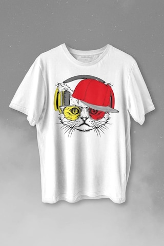 Cat Glasses Gözlüklü Sarı Kırmızı Kedi Baskılı Tişört Unisex T-shirt 001