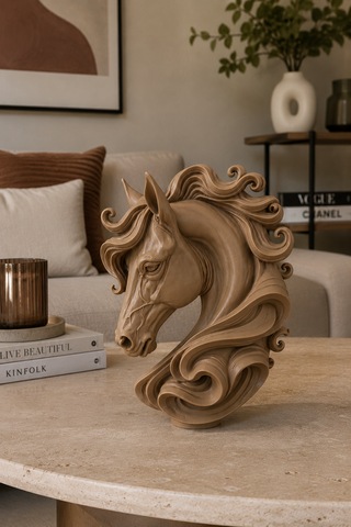 3d Horse Dekoratif Büst Kahverengi