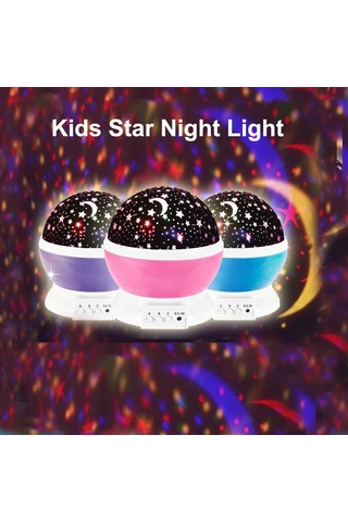 Ximistore9 Renkli Yıldız Gösterici Devirli Led Gece Lambası - Mor Renkli, Usb İle Çalışır, Yıldız Deseni Projeksiyonu