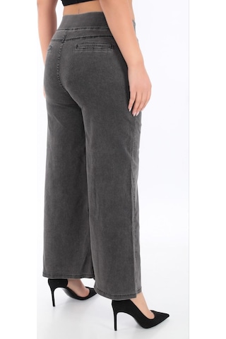 Büyük Beden Denim Taşlı Bol Paça Detaylı Kadın Pantolon Siyah