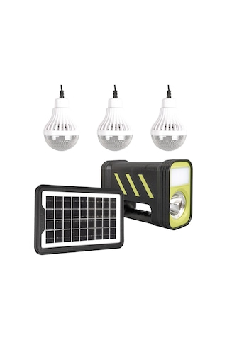 Powermaster Gd-12 Solar Panelli 3 Ampullü Solar Güneş Enerjili Işıldak Fener Kamp Lambası Aydınlatma Beyaz