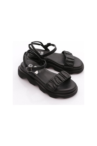 Dgn 3551 Kadin Kalin Taban Paraşüt Kumaş Detayli Sandalet Siyah