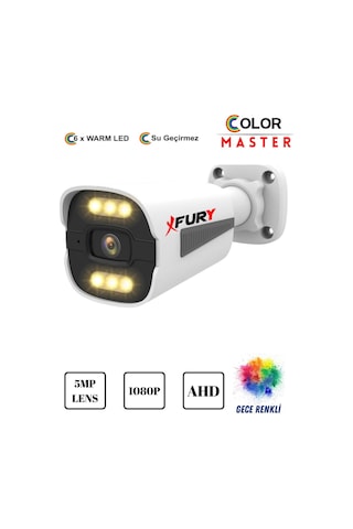 Fury 5mp Lens1080p 6 X Ultra Led Gece Renkli Full Hd Suya Dayanıklı Güvenlik Kamerası
