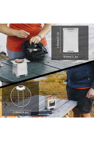 Açık Kamp Odun Sobası İle Kızartma Tavası Seti Piknik Araçları Gümüş