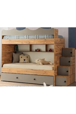 Grey Mdf Çelik Profilli Yavrulu Ranza Ac M2 90 X 190 Cm
