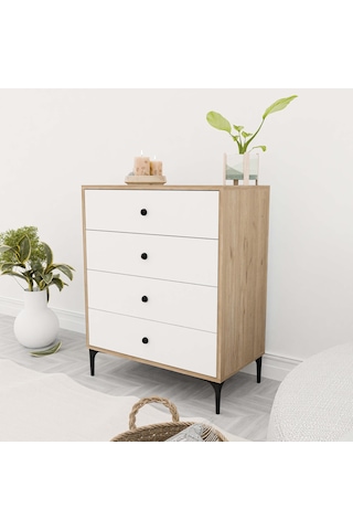 3700 Agata 4 Çekmeceli Ayaklı Şifonyer Sepet - Beyaz