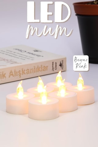 6 Adet Led Mum Tealight Mini Dumansız Pilli Alevli Dekoratif Yapay Mum Işıldak Beyaz 1036-2 Çok Renkli