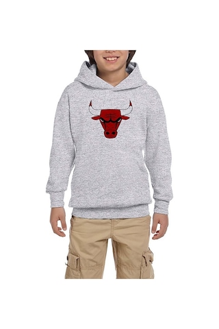 Zepplin Giyim Chicago Bulls Logo Gri Çocuk Kapşonlu Sweatshirt