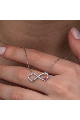 Artsmagazinmücevher Gümüş Sonsuzluk Kırmızı Kalpli Kadın Kolye