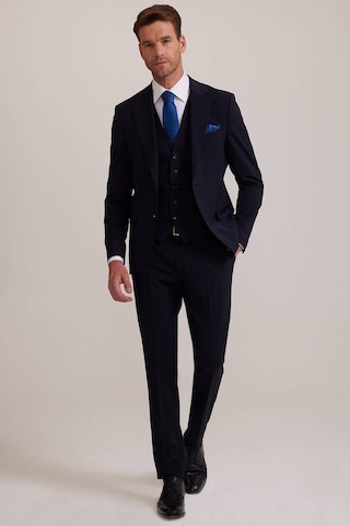 Erkek Koyu Lacivert Sivri Yaka Slim Fit Yelekli Takım Elbise