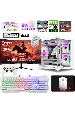 Xaser Sword Cube X55 R7-5700X 32 GB 1 TB M.2 Nvme SSD 8 GB RTX5060 27" Free Dos Masaüstü Oyuncu Bilgisayarı