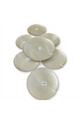 Sudedi Home Gold Renk Cam Pasta Tabağı Seti 6 Lı 19 Cm Sunum Tepsili Servis Seti Altın