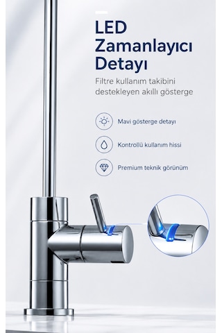 Ncps803cp-l Nsf Sertifikalı Led Li Krom Su Arıtma Musluğu Gümüş