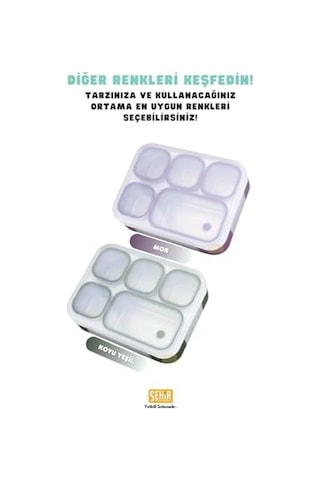 Bento 1000ml Lunchbox Tek Katlı 5 Bölmeli Çelik Sefer Tası Yemek Kutusu Koyu Yeşil Bakır