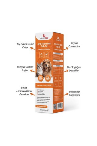 Kedi Ve Köpekler İçin Tüy Dökülmesini Önleyici Omega 3-6 Premium Balık Yağı 200 Ml Yüksek Epa & Dha