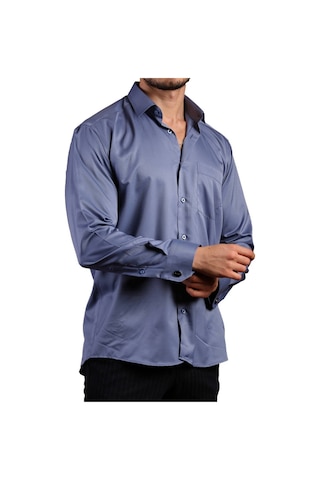 Dicotto İndigo Büyük Beden Rahat Kesim Micro Kumaş Kol Düğmeli Regular Fit Erkek Gömlek - 190-5 001