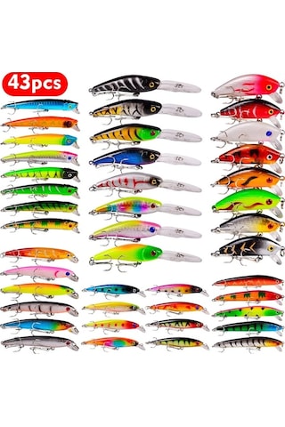 Fochsia 43 Parça Kaliteli Tuzlu Su Yem Seti Yüksek Karbon Çelik Sesli Kancalar İle Alabalık Crank Ve Popper Çeşitli Deniz Balıkçılığı İçin