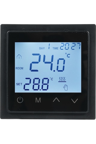 Yaozixa 1828b Siyah Akıllı Panelli Termostat, Led Dokunmatik Ekran, Ntc Sensörlü, Ev Radyant Isı Kontrolü, Zemin Isıtıcı Regülatörü