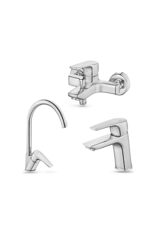 Eca Niobe Banyo + Lavabo + Eviye Bataryası Set 3'lü Krom