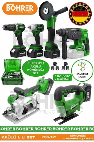 Böhrer Alman 4506Y 4 Akülü 2 Şarjlı Kömürsüz V598 5AH Profesyonel 6 Makine Kombo Set Böhrer Alman 4506Y 4 Akülü 2 Şarjlı Kömürsüz V598 5AH Profesyonel 6 Makine Kombo Set