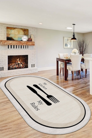 West Home Makinede Yıkanabilir Kaymaz Taban Leke Tutmaz Bej Oval Mutfak Halısı Mutfak Kesme Yolluk