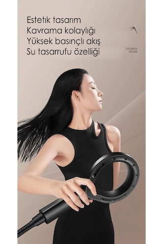 Kustar Super Sonic Su Tasarruflu Siyah Turbo Jet Banyo Duş Başlığı El Duşu Siyah