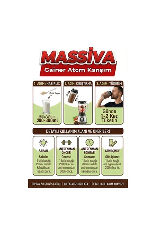 Şifakür Massiva Bitkisel Gainer Çilek Muz Çikolata 300G