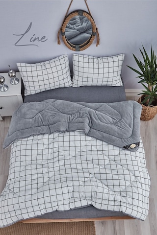 Marla Home Pofuduk Çift Kişilik Wellsoft Line Desenli Çift Taraflı Yorgan Seti - Beyaz - 195x215