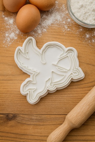 Melek Temalı Kurabiye Kalıbı - Ok Atan Melek Şekilli Kurabiye Fondan Hamur Kalıbı Beyaz