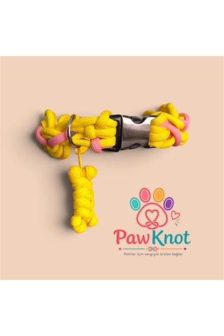 Şeker Pati Paracord Köpek Tasması Hand Made El Emeği Pembe - Sarı
